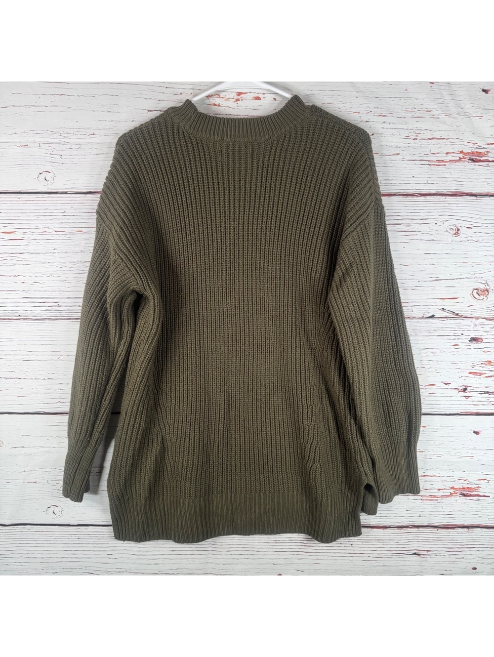 SO Olive Green Chunky Knit Sweater Size Large - Picture 8 of 8